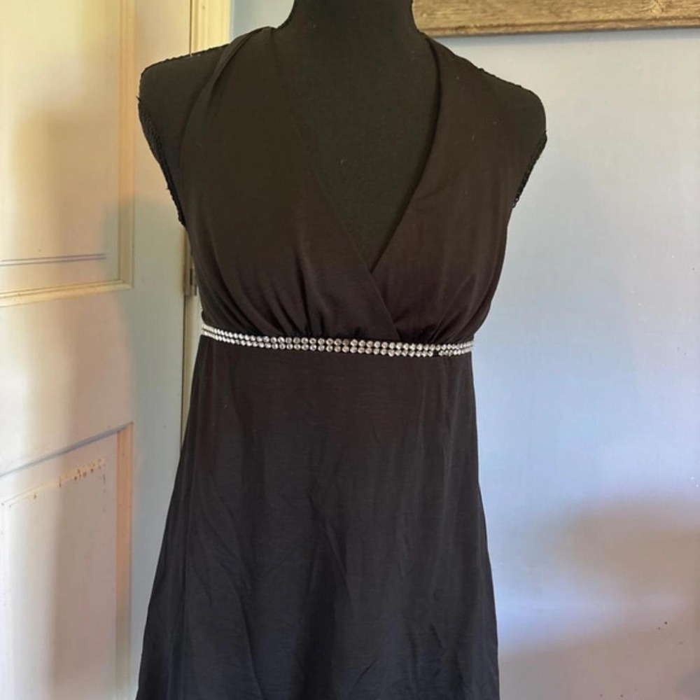 Charlotte Russe Y2K Black Bedazzled Halter Top Surplice Rhinestone Medium XD3018